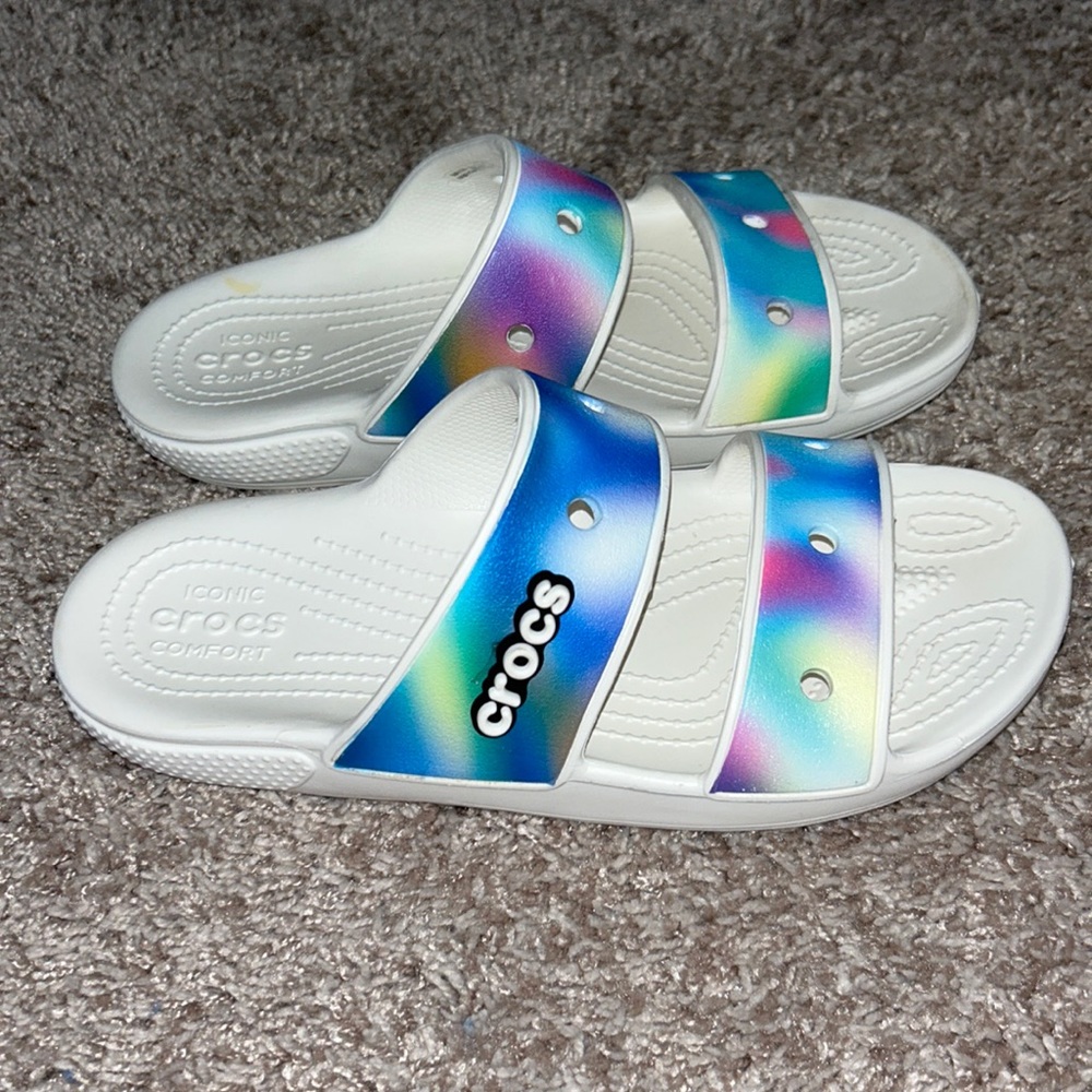 Crocs Classic Slide Double Strap Slip On Sandals Solar Rainbow Womens Size 8 - Picture 3 of 6